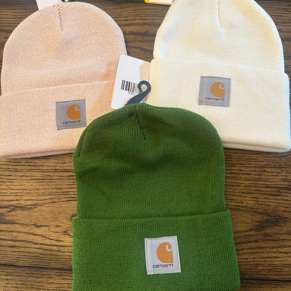 Carhartt  Beanie Hat Set - Green, Pink, and Cream